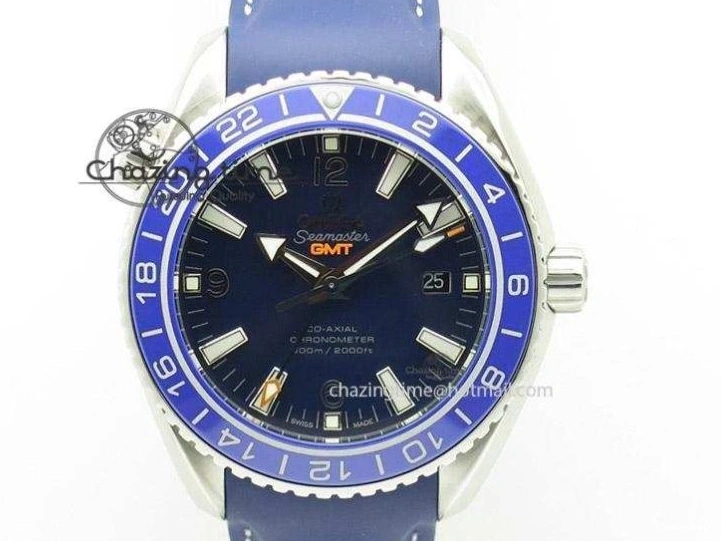 0213 HighPerformance Seamaster Planet Ocean GMT 600M Blue Dial SS On Blue Rubber Strap A 8278